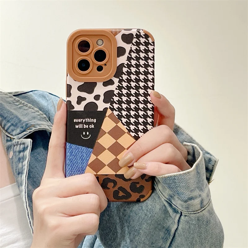 

New Leopard Animal Print Mix Leather Phone Case for Apple IPhone 13 Pro 2021 12 11 Pro Max X XR XS Max Cover Fashion Soft Cases