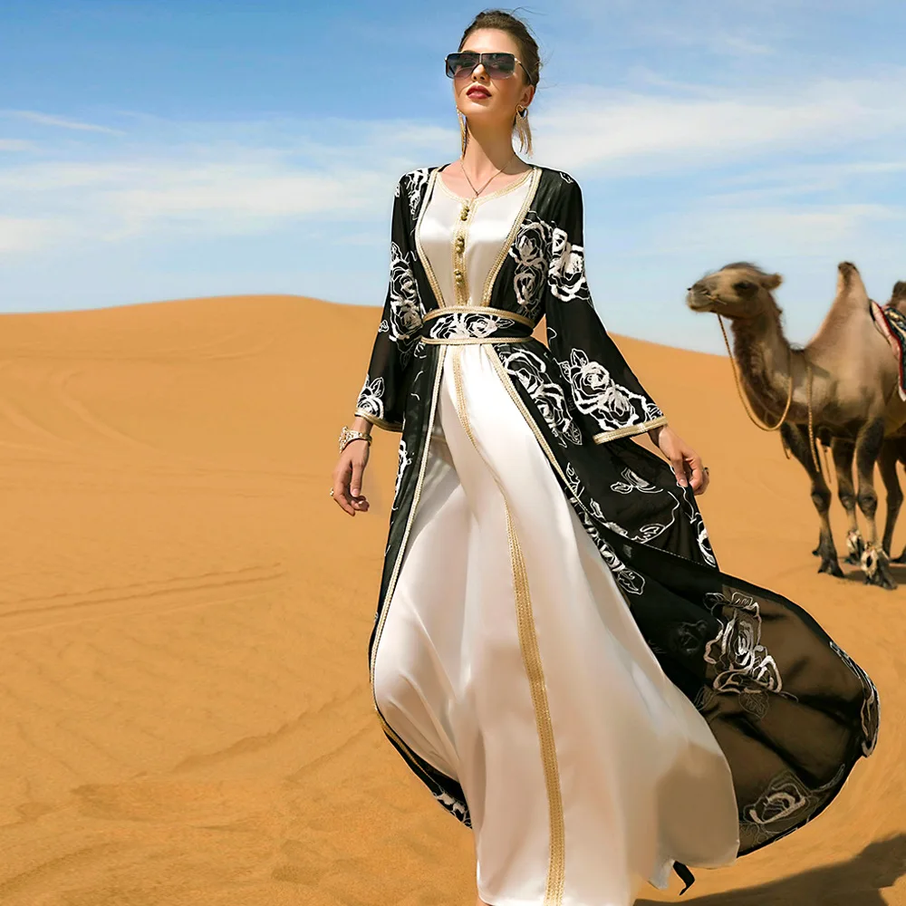 Рамадан открытая абайя кимоно раньше мусульманский комплект длинное арабское платье Abaya s для женщин Caftan Marocain Robe De вечерree Femme