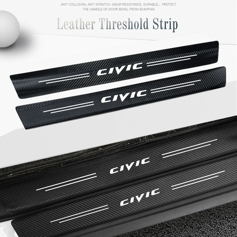 4 шт., кожаная защита порога автомобиля для Honda Civic 10th 8th Type R, углеродное волокно, наклейки против царапин, автомобильные аксессуары