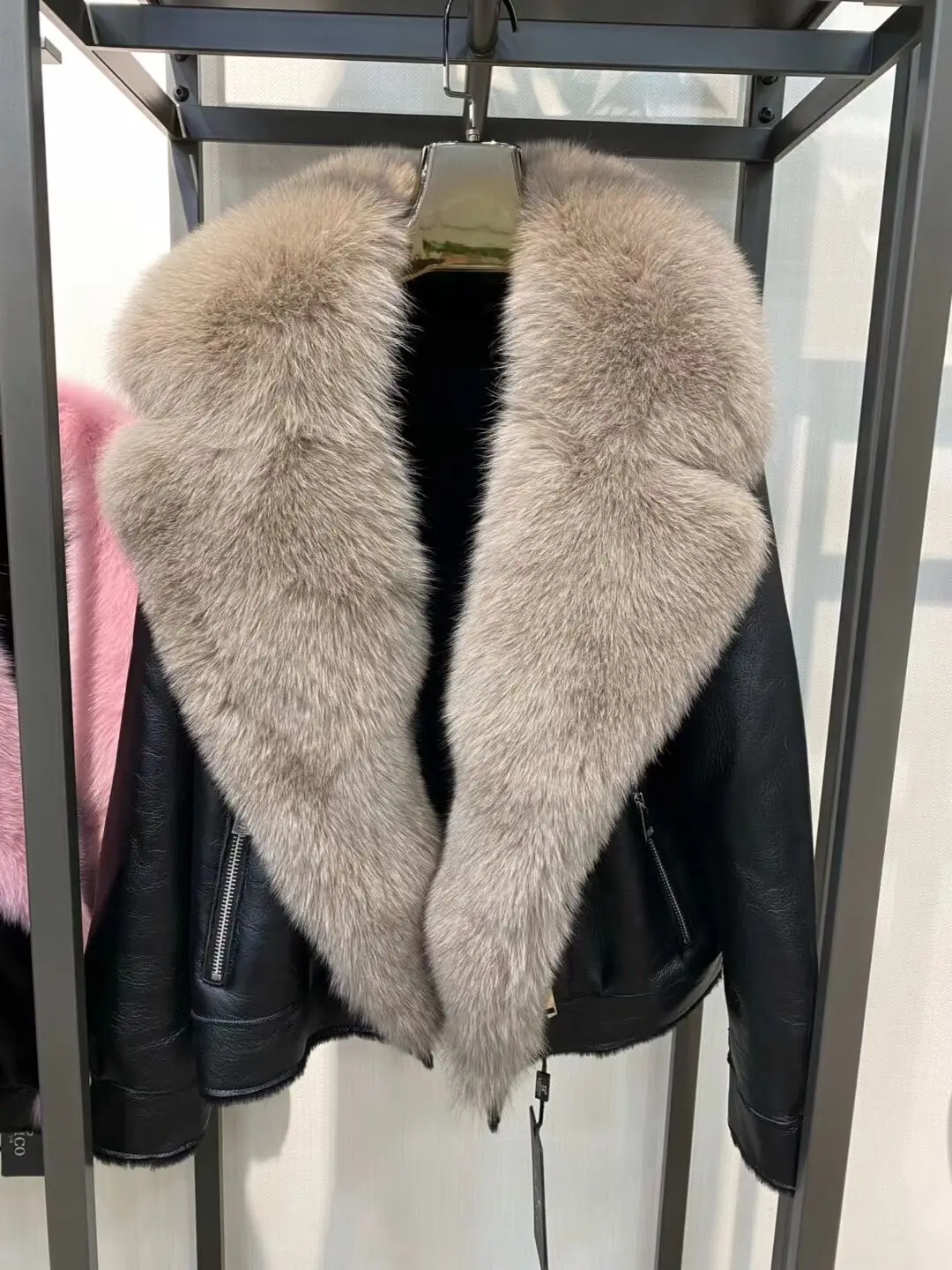 FURTJY New Style Fox Fur Down SheepSkin Short Fur One Big Fox Fur Short Slim Coat