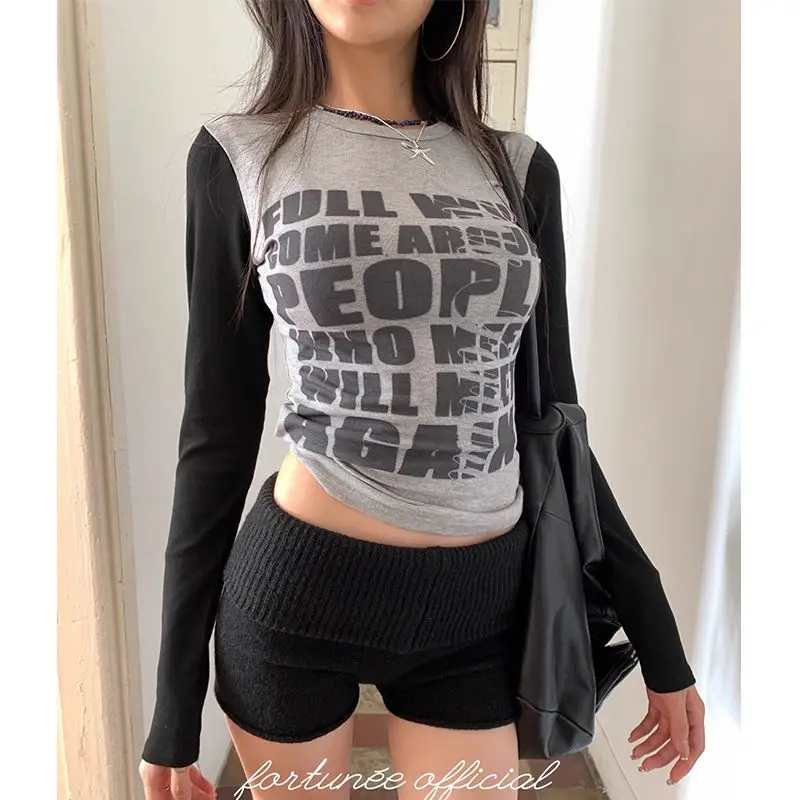 Tonngirls топы с готическим принтом и графическим женские лоскутные обтягивающие