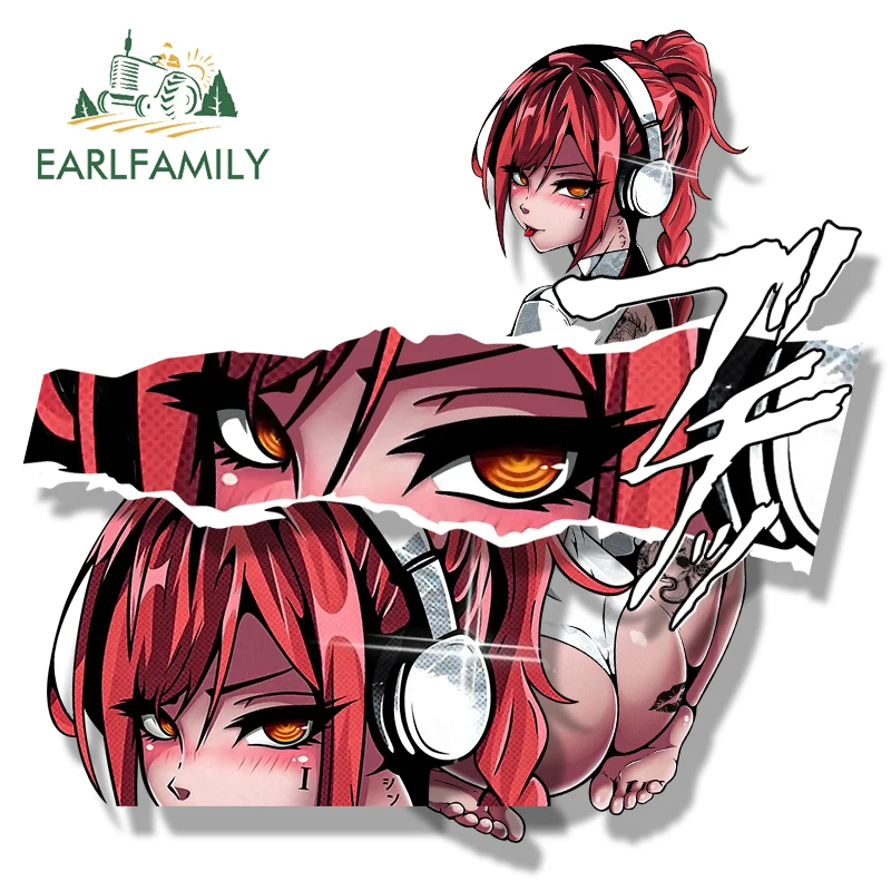 EARLFAMILY Ahegao Makima Peek автомобильная наклейка горячее аниме Waifu эскиз JDM Chibi большая