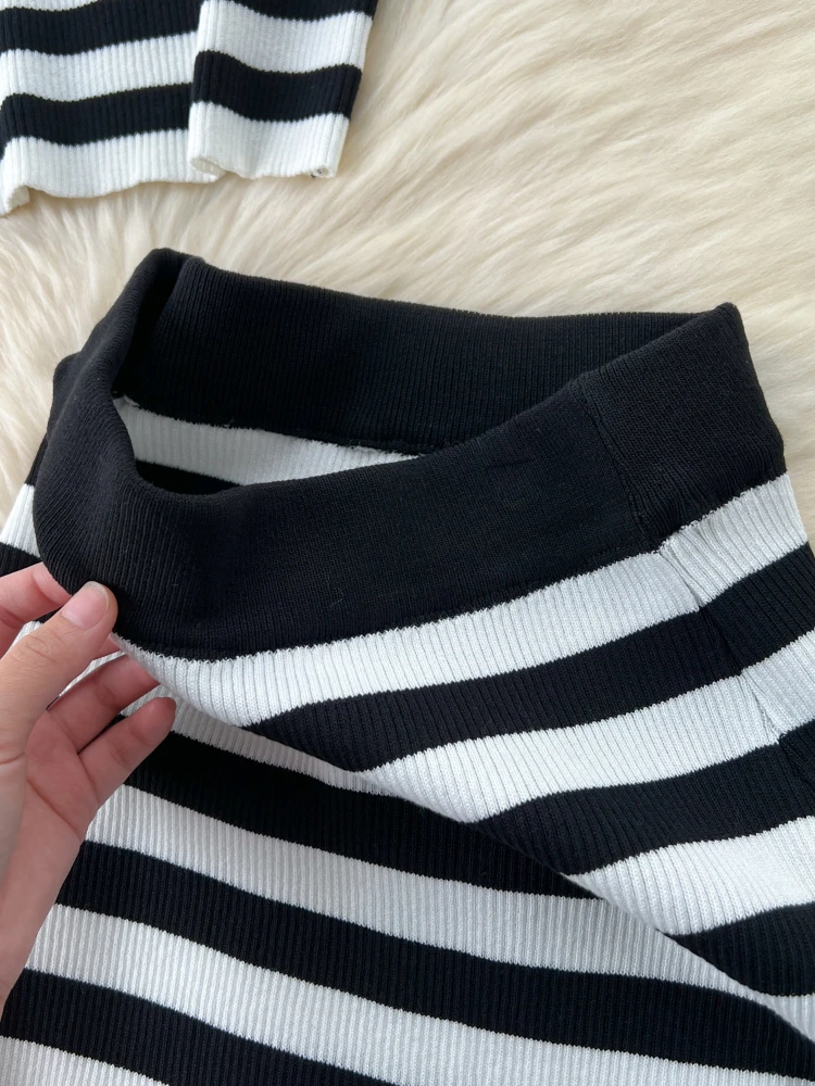 Foamlina 2024 летний женский белый и черный полосатый вязаный комплект из 2 предметов