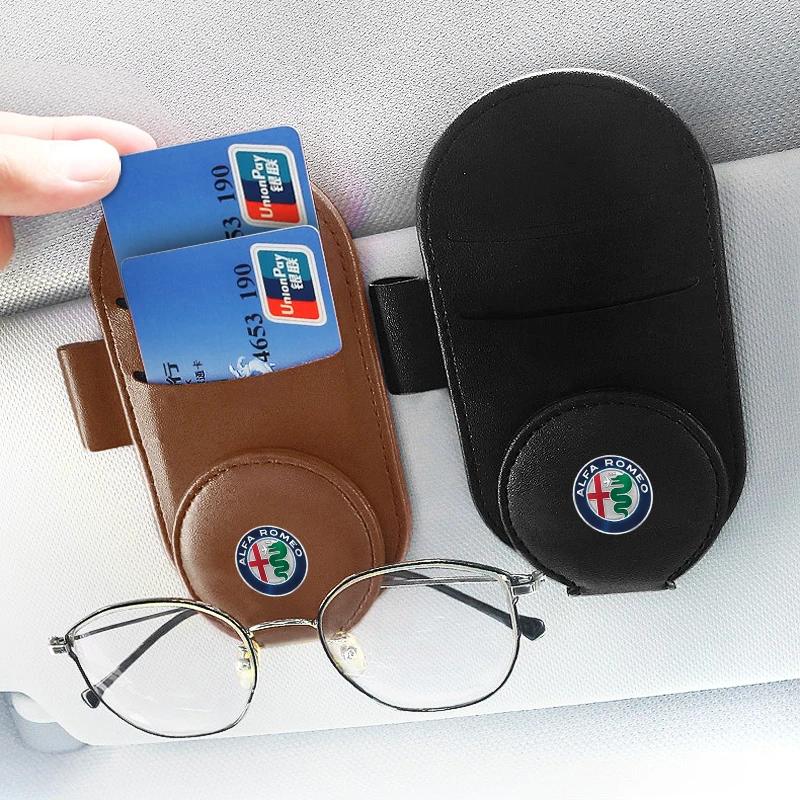 

1pcs Car Glasses Clip Car Sun Visor Storage Business Card Holder Case For Alfa Romeo Stelvio Brera 147 156 159 166 GT Giulietta