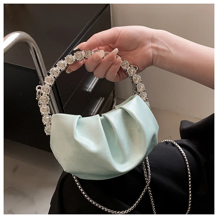 New Popular Women's Bag High class Foreign style Small crowd Pleated Dinner Bag Set Diamond Handheld One shoulder Crossbody Bag