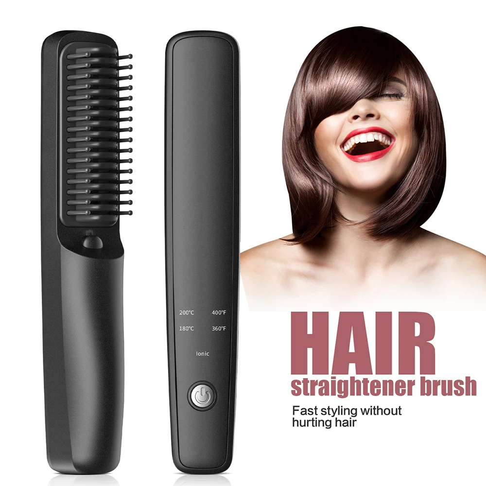 Hair Straightener Wireless Brush  Negative Ion Hair Care Heating Comb Hair Straightening Brush USB Charge Beard Comb Cordless