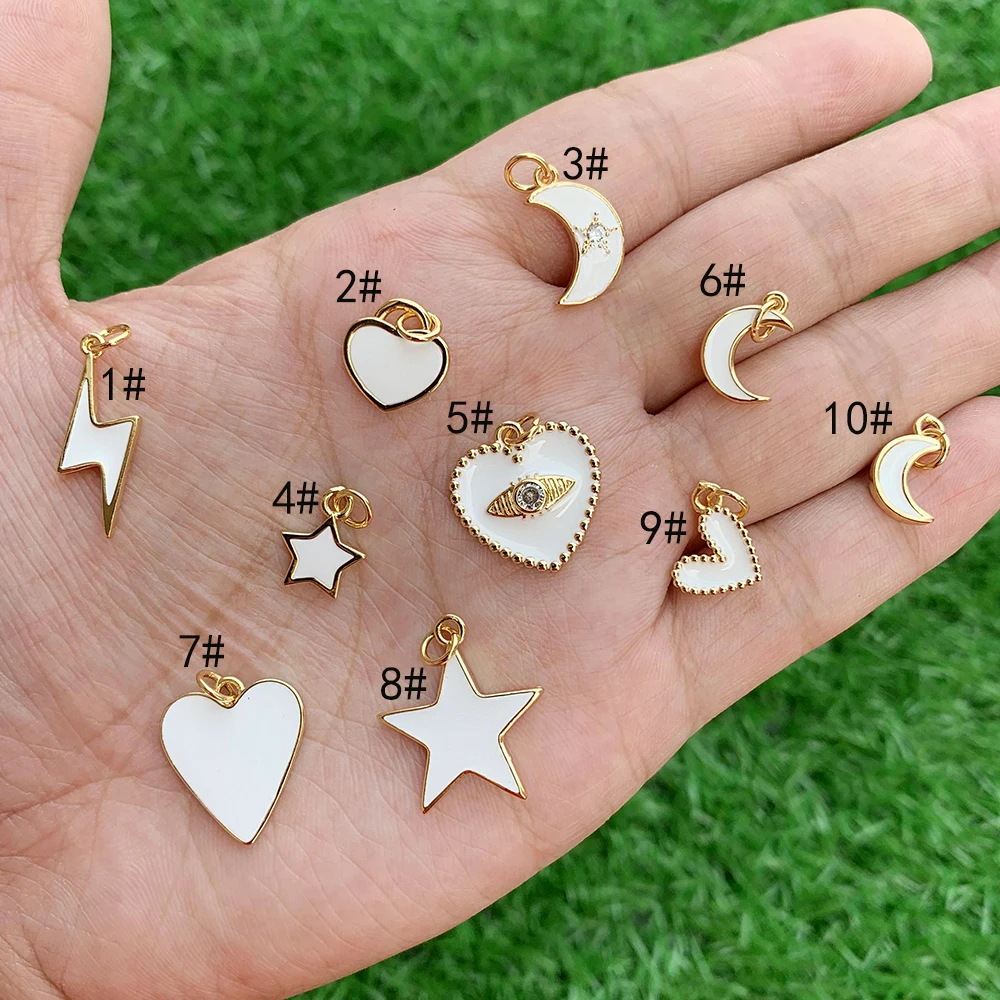 

Fashion Elegant White Enamel Lightning/Heart/Star/Moon/Bee/Eye Pendant DIY Making Necklace Bracelet Charm Jewelry