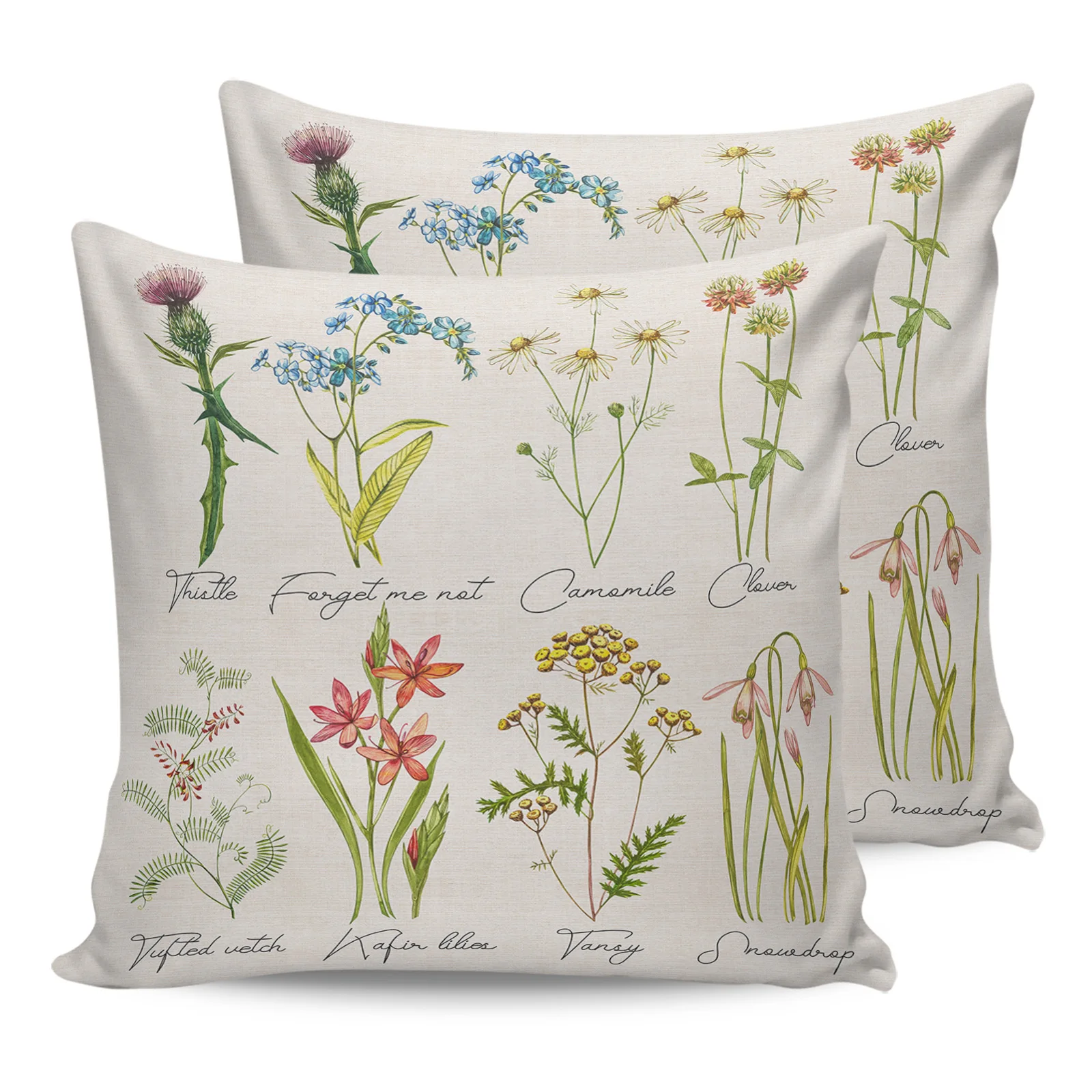 

Винтажная наволочка с цветочным рисунком растений, льняная текстура, чехол для дивана, спальни, балкона, подушка