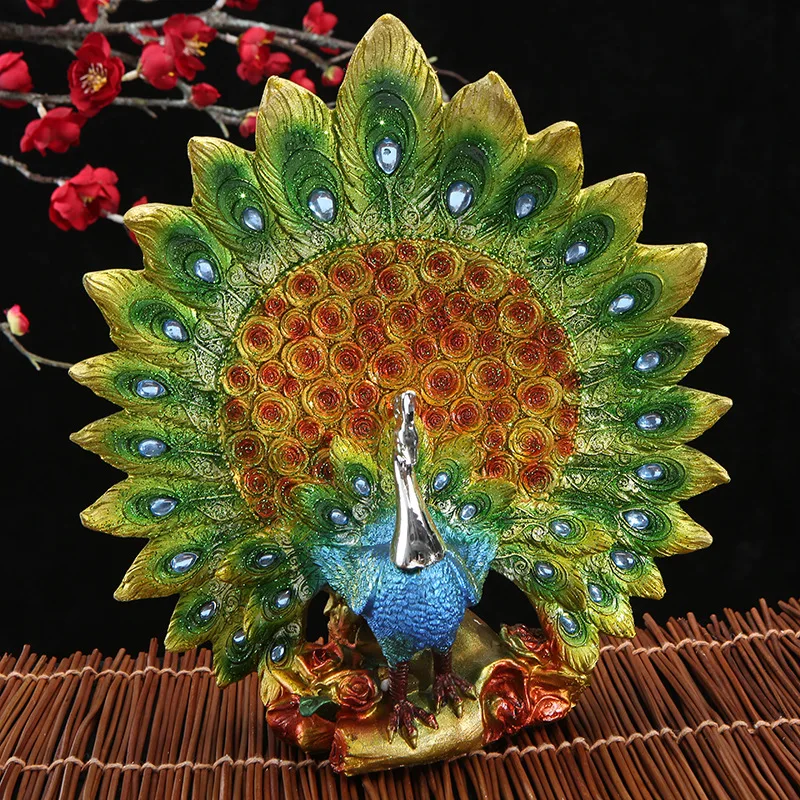 

Resin Peacock Crafts Statue Peacock Open Screen Decoration Friend Gift Home Living Room TV Cabinet Decor Office Desk Ornament