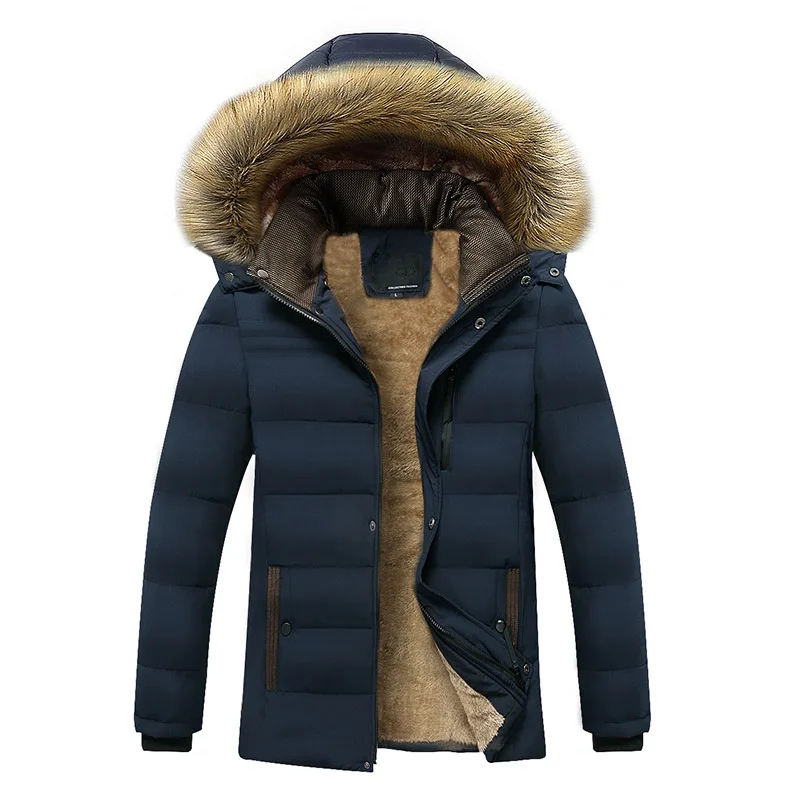 Men Winter Windproof Hooded Fleece Warm Thick Jacket Parka Coat Men New Fashion Fur Collar Jacket Men Classic Casual Parka Men