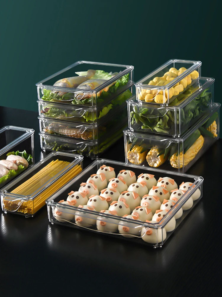 

Kitchen Organizer Fridge Storage Box Refrigerator Transparent with Lid Containers for Food Fruit Meat Keep Pantry Sealed Boxes