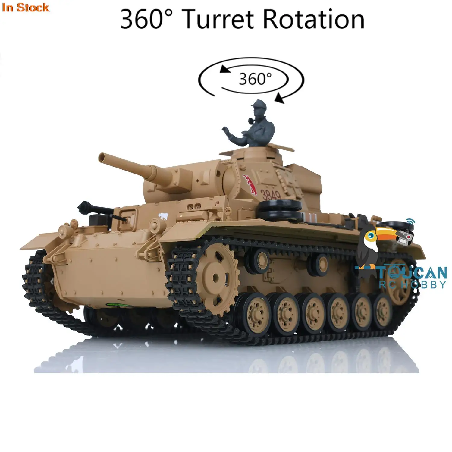 

HENG LONG 1/16 7.0 Plastic German Panzer III H RTR RC Tank 3849 360° Turret Rotation BB Shoot Pellet Infrared Combating TH17364