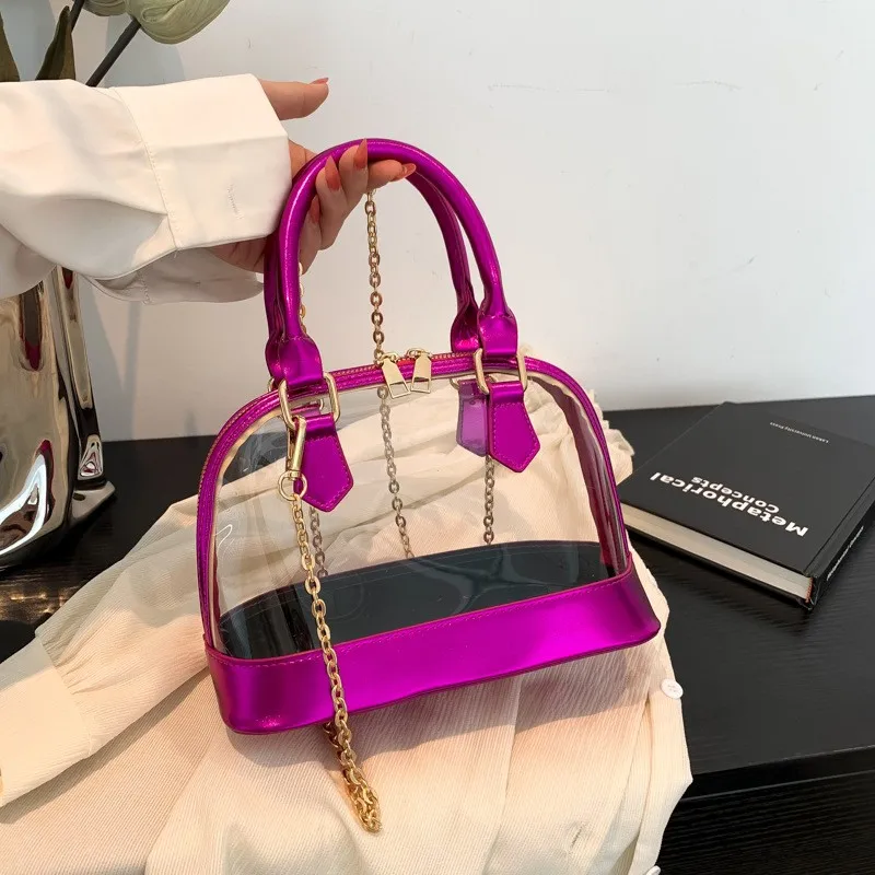 PVC Transparent handbags for women 2023 new summer fashion Shell bag Splicing chic party high quality luxury shoulder bag woman