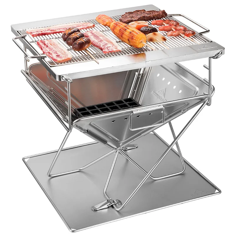 

High Quality Outdoor Camping Maximum Size Folding Stainless Steel Charcoal BBQ Grill Fire Pit Barbecue oven Incinerator