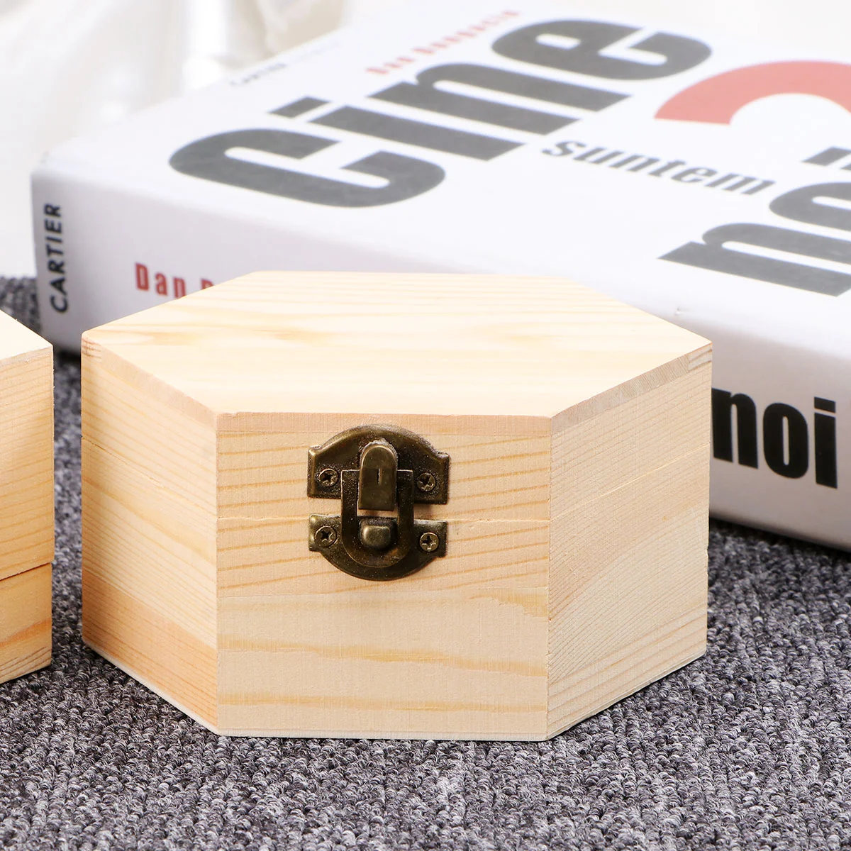 

2 Wooden Storage Box Wooden Hexagonal Storage Box Wooden Packaging Box for Gift Party