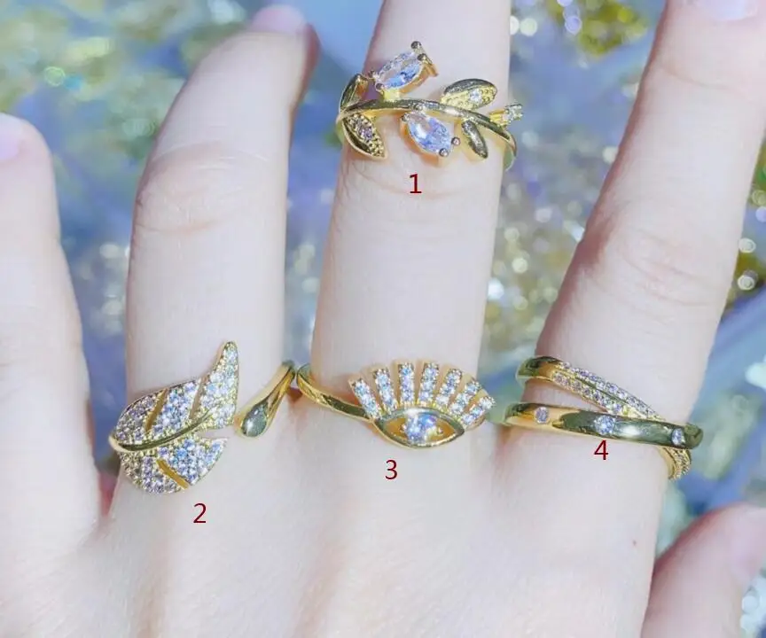 

Style Gold-color Leaves open Rings Wedding Crystal Zirconia Ring For Women Minimalist Geometric Rings Jewelry fs4s