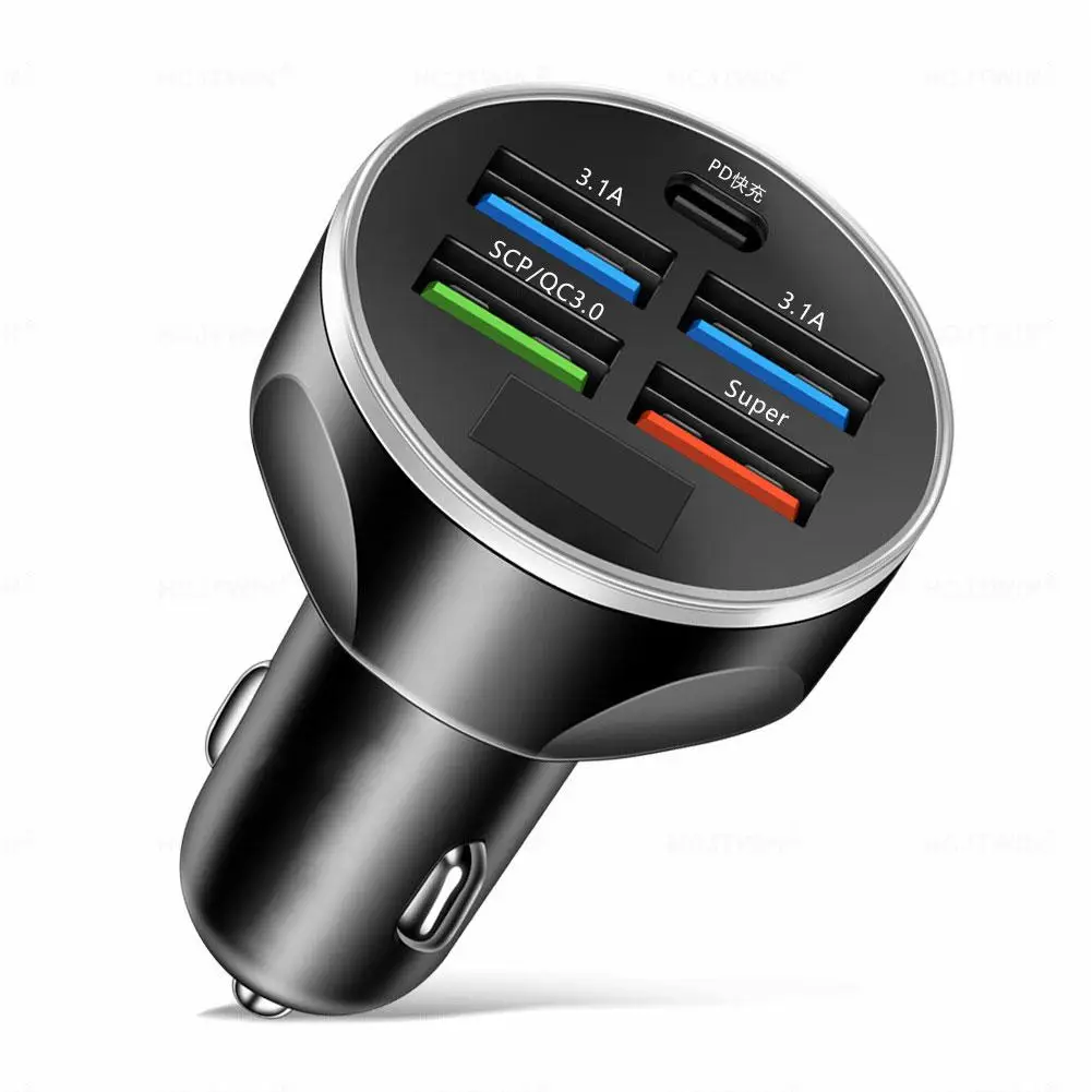 Автомобильное зарядное устройство 4usb 1PD 250 Вт типа C быстрая зарядка