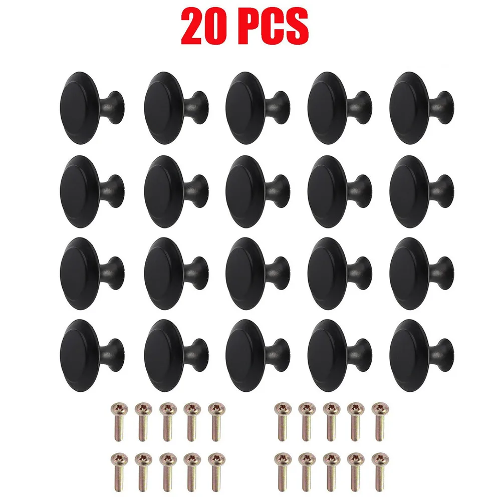 

20pcs Round Cabinet Knobs Stainless Steel Drawer Knobs Kitchen Cupboard Pull Handles Furniture Hardware Accessory Black