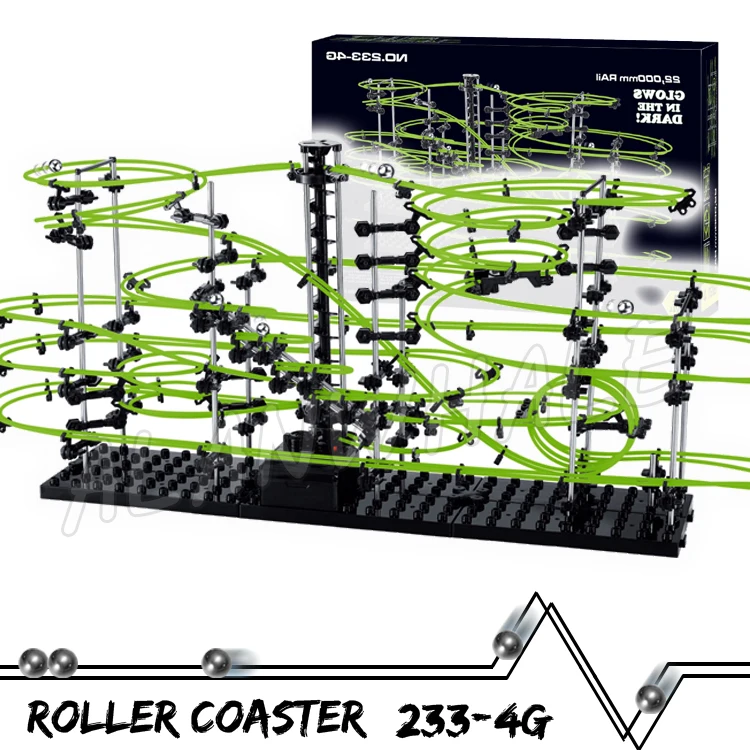 

2200cm Rail Level 4 Marble Run Night Luminous Glow In The Dark Roller Coaster Model Building Toy Set Maze Rolling ball Sculpture