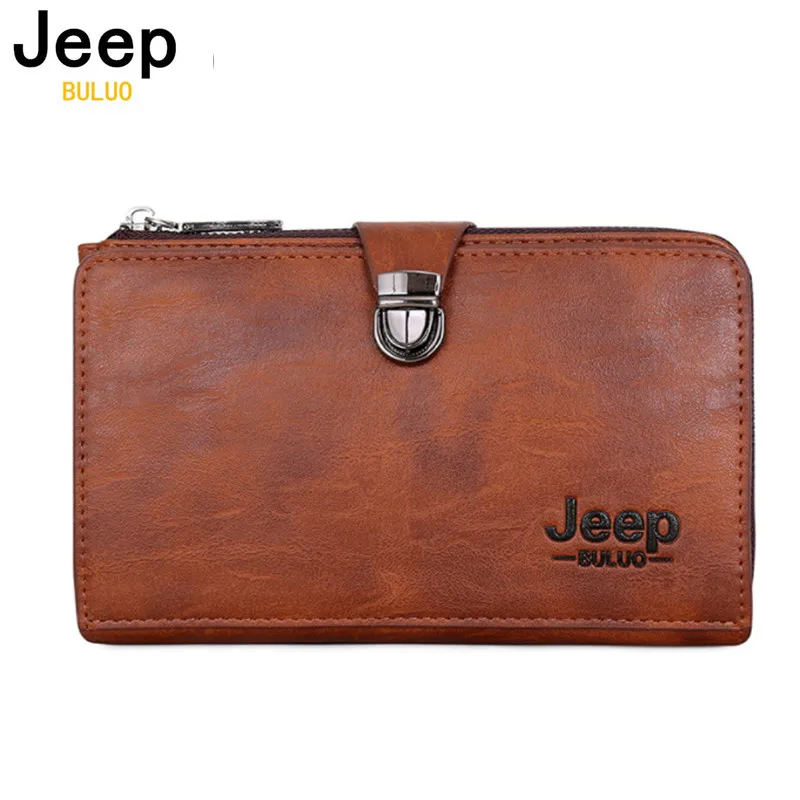 

Мужской кошелек-клатч JEEP BULUO, коричневый Длинный кошелек из кожи, деловая сумка с отделением для карт, портфель для ключей, все сезоны, 2019