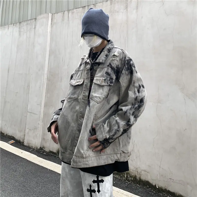

HOUZHOU Punk Jean Jacket Men Motorcycle Denim Jackets Coats Outerwear Coat for Men Korean Streetwear Hip Hop Japanese Harajuku
