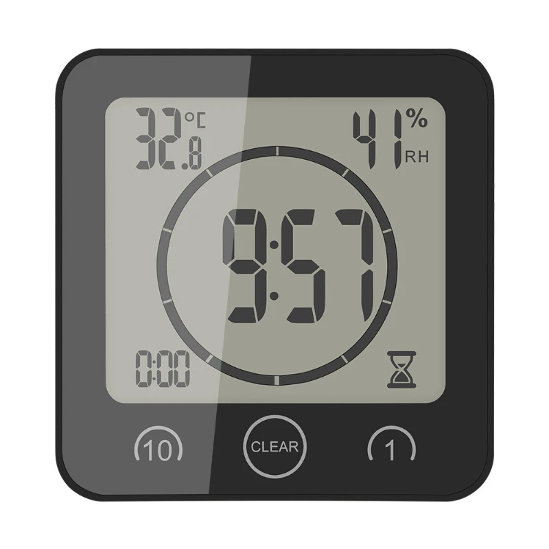 

Bathroom Wall Clock DateTemperature LCD Screen Waterproof Bathroom Humidity Countdown Time Function Hanging Clocks Timer