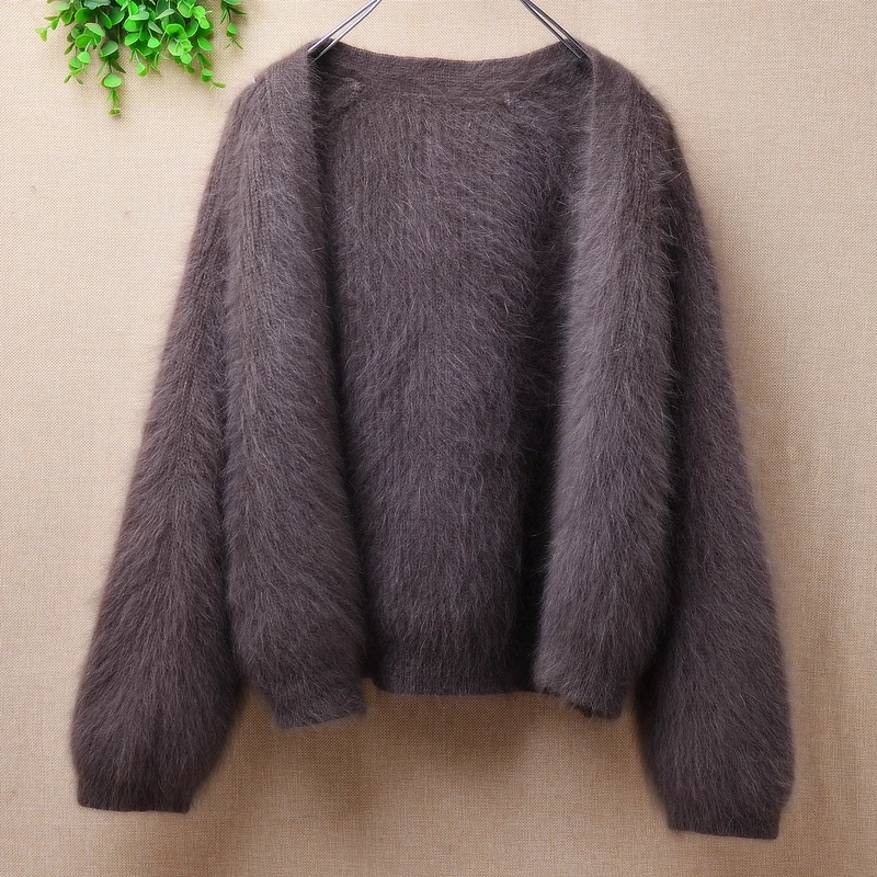 

Женский короткий кашемировый вязаный кардиган с длинным рукавом, из ангорской шерсти