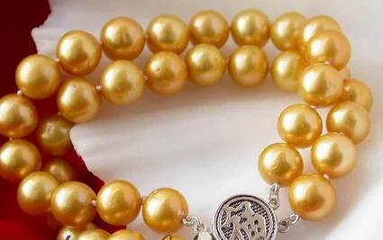 

2row 8" nature 9-10mm round champagne freshwater pearl bracelet