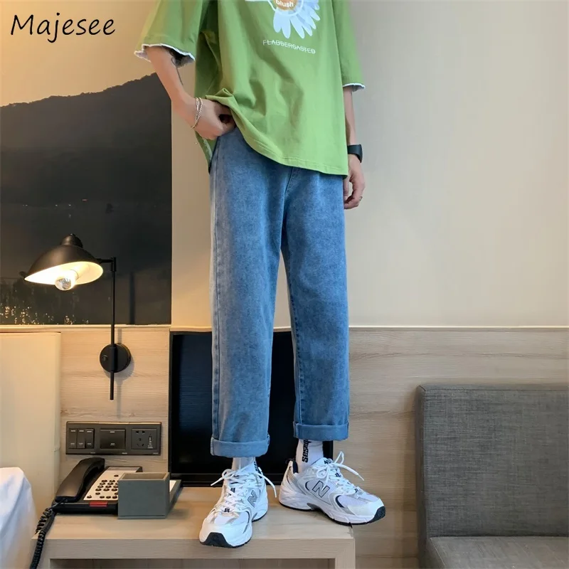 

Свободные простые винтажные Модные мужские однотонные корейские Популярные подростковые мужские Студенческие универсальные джинсы для отдыха Молодежные весенние унисекс