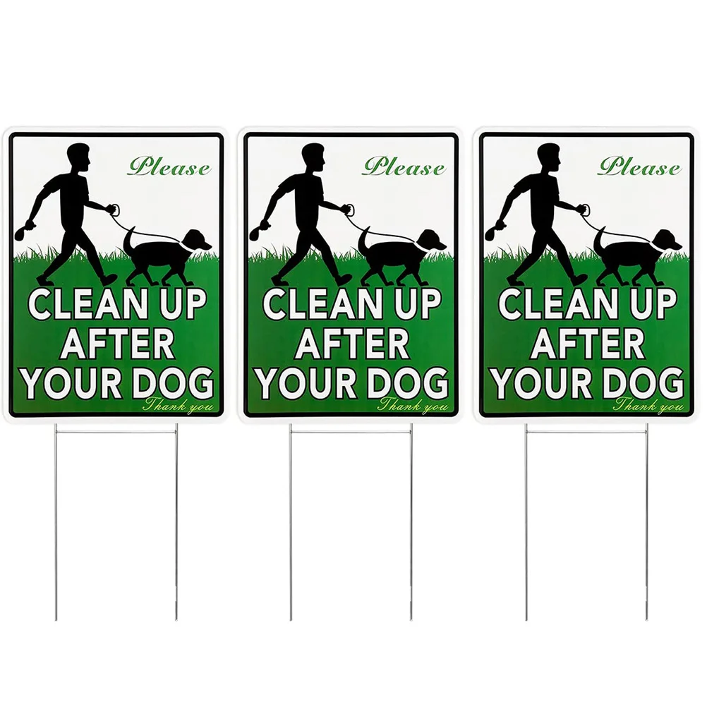 

3pcs Clean After Your Dog Yard Signs Double Sided Dog Pooping Signs Warning Signs
