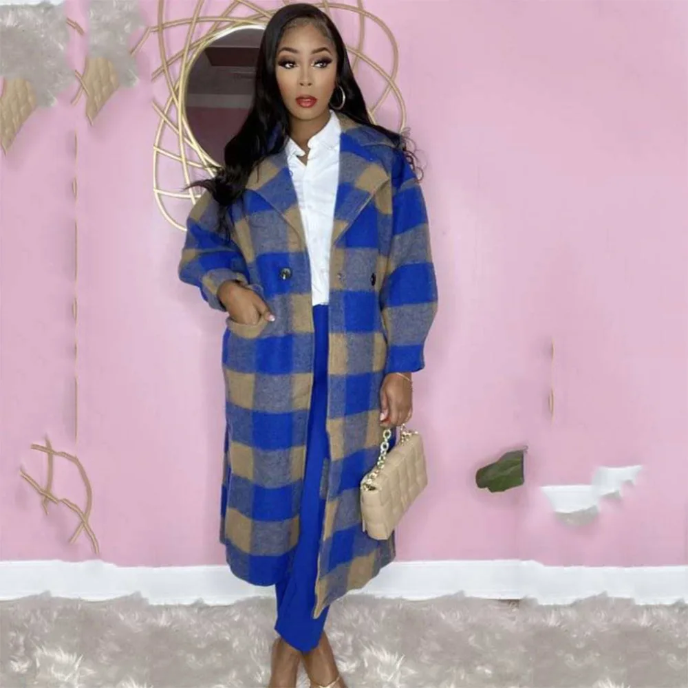 Африканская длинная куртка Женское пальто с отложным воротником и карманами