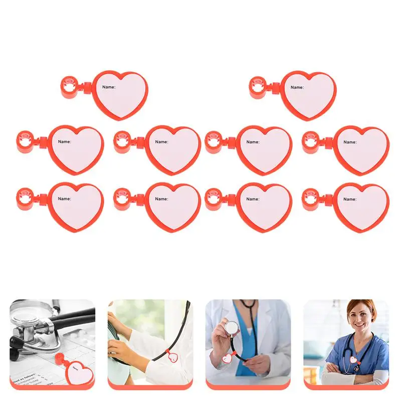 

10pcs Stethoscope ID Tag Stethoscope Holder Heart Shaped Name Tags ID Labels