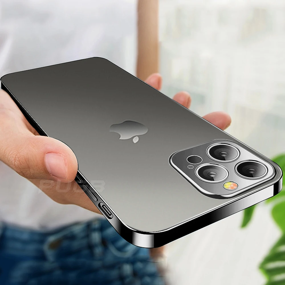 Luxury Matte Soft Silicone Transparent Case for iPhone 14 13 12 Pro Max 11 XR X XS 7 8 Plus SE 2 3 Mini Plating Shockproof Cover