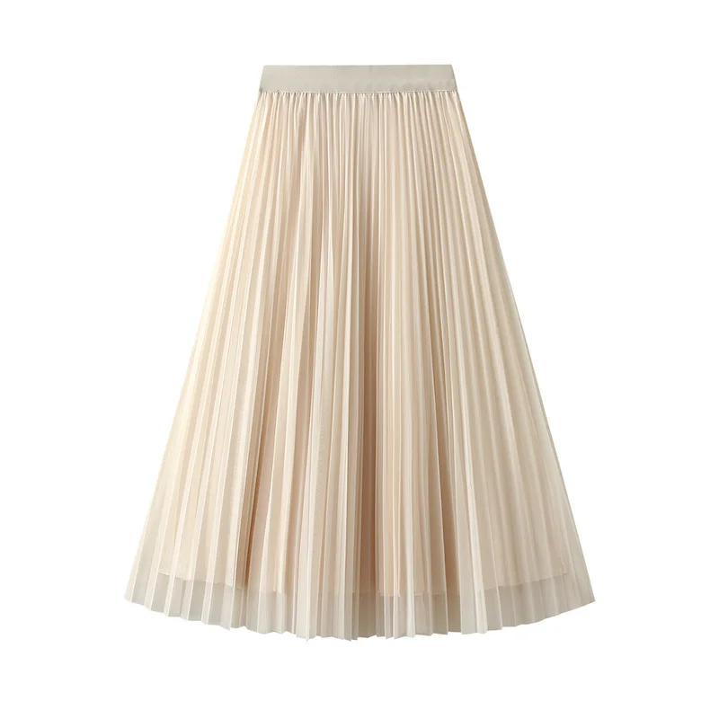 

Spring Skirt Women's High Waist Elastic Waist Mesh Skirt Pleated Skirt A-line Skirt On Both Sides Korean Skirt A Line Skirt