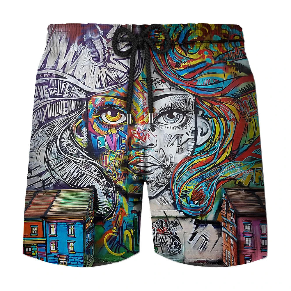 

2023 Hot Hip Hop Graffiti Style Mens Shorts Fashion Street Cool Harajuku Casual Men Shorts Summer Running Sports Quick Dry Pants