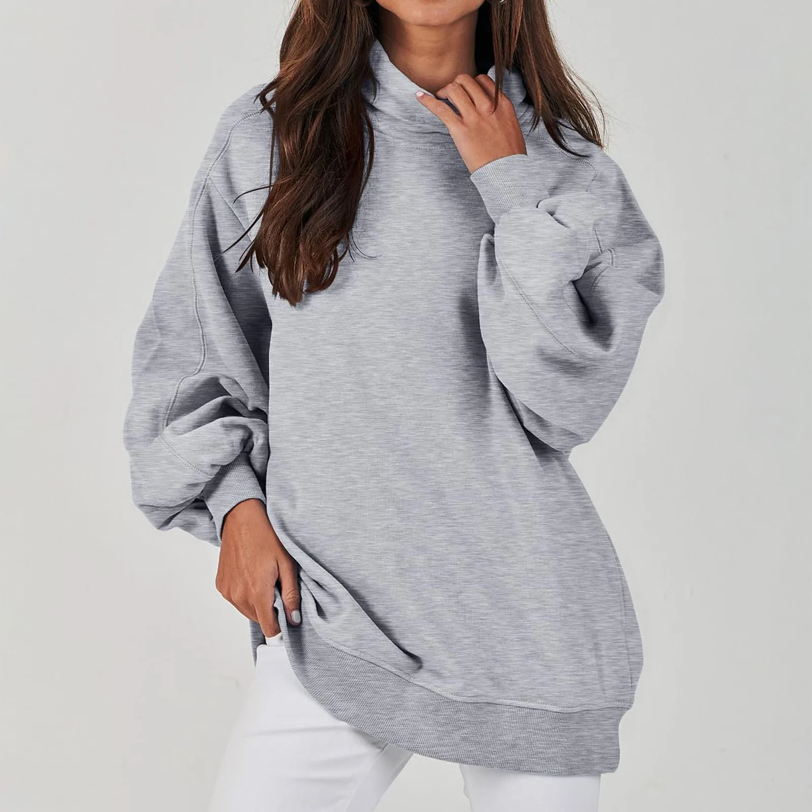 

Осенняя толстовка с высоким воротником, Женская универсальная блузка, модный однотонный пуловер, топ, Повседневная Женская офисная одежда с длинным рукавом