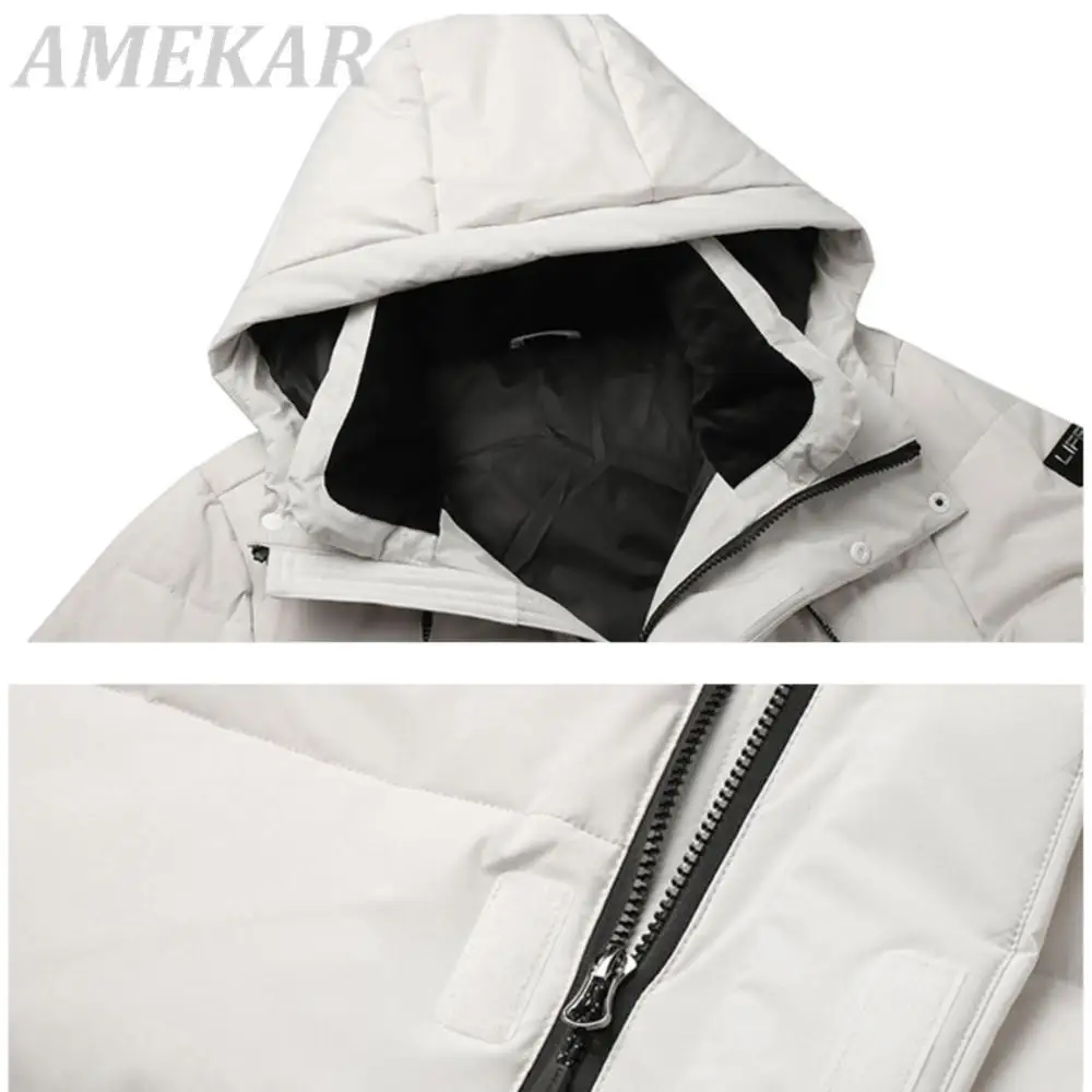 Men's Warm Down Jackets White Duck Down Coat Parkas Winter Thicken Jacket Outdoor Long Overcoat  Male Hooded Zipper Streetwear