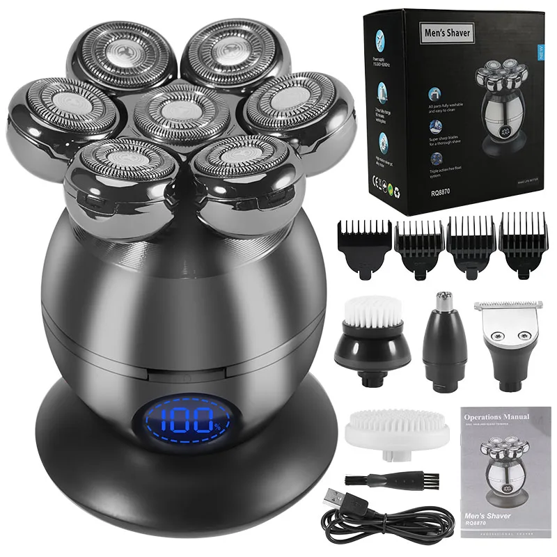 

Men Grooming Kit Wet Dry Electric Shaver Beard Hair Trimmer Electric Razor Rechargeable Bald Head Shaving Machine LCD Display