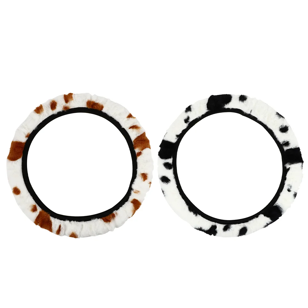 

2 Pcs Steering Wheel Cover Decorative Car Plush Vehicle Cow Covers Auto Protective Red