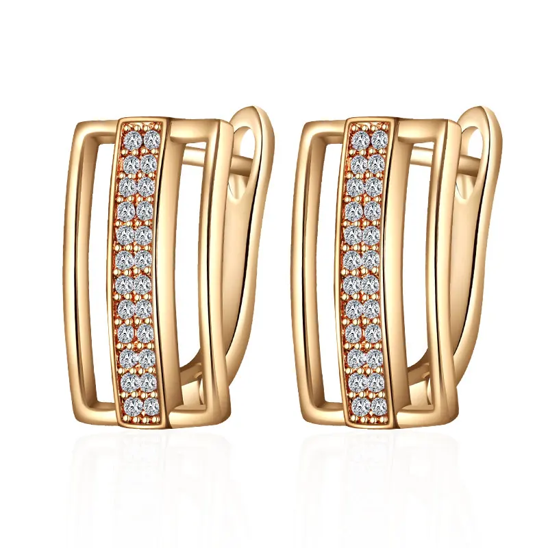 

Trendy High Quality Cubic Zirconia Stud Earrings For Women Fine Jewelry 585 Rose Gold Korean Fashion Earrings Jewelry wholesale