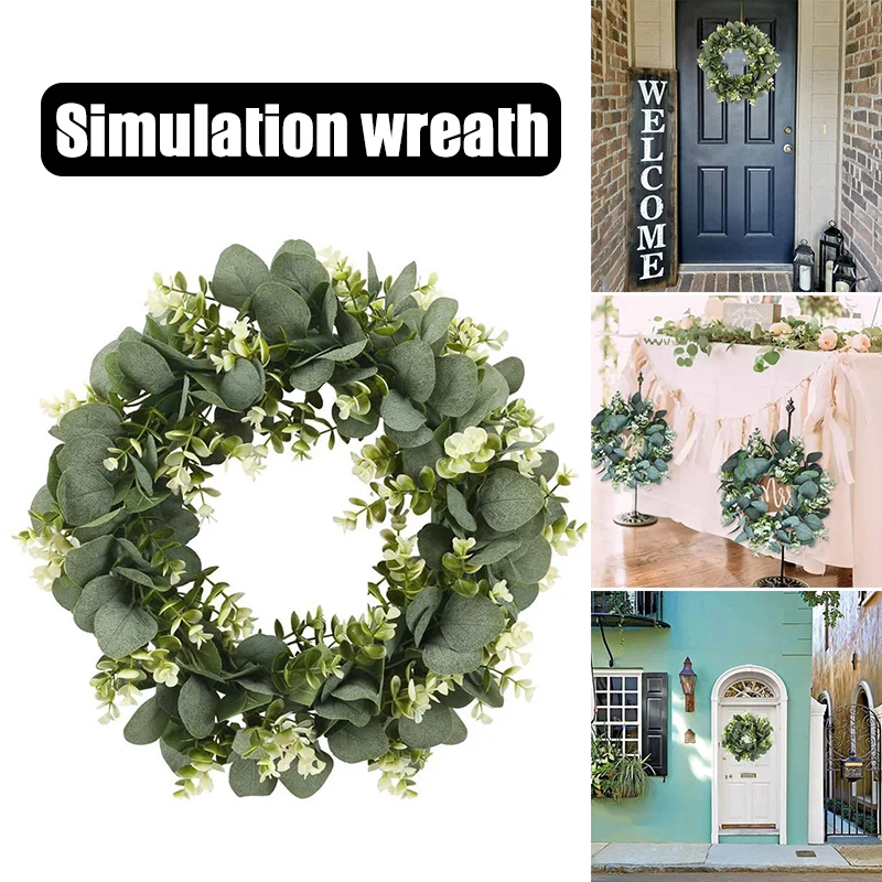 

40cm Artificial Loosestrife Wreath Eucalyptus Leaf Ring Hanging Door Decoration 40cm for Wall Window Wedding Party Door TS2