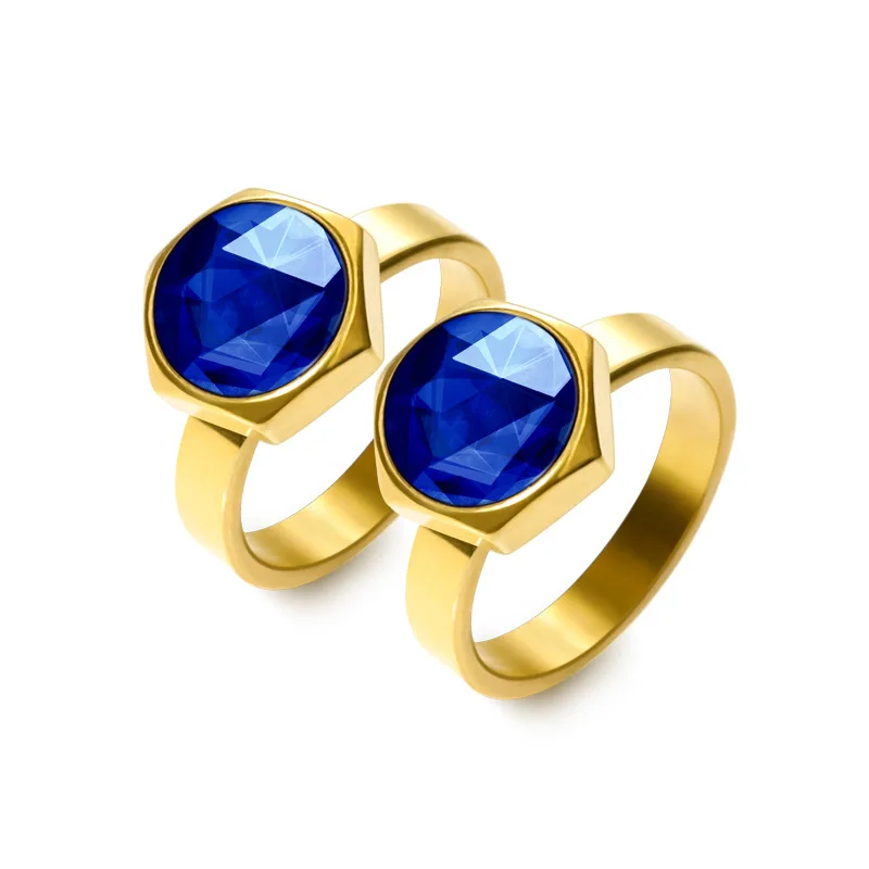 Женское кольцо с синим круглым кристаллом Винтажный дизайн роскошные