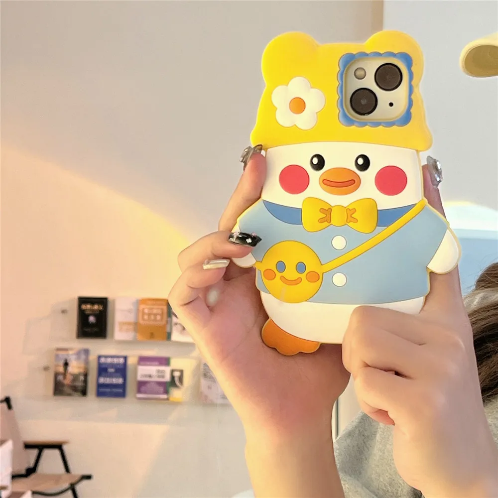 

Korean 3D Backpack Duck Silicone TPU Cute Soft Case for iPhone 14 14Pro 14ProMax 13 13Pro 13ProMax 11 12 12Pro Max Cartoon Cover