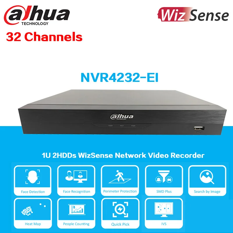 Dahua NVR4216-EI &amp NVR4232-EI 16ch/32ch 1U 2HDDs WizSense поддержка AI через сетевой видеорегистратор и