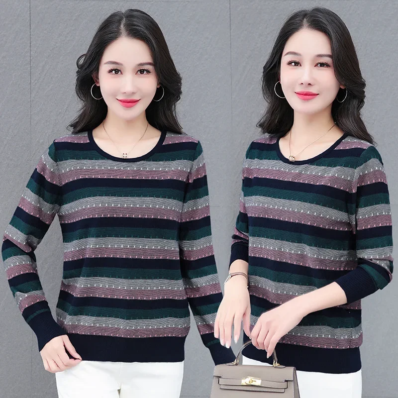 Трикотажный свитер в полоску для мам среднего возраста повседневный пуловер с