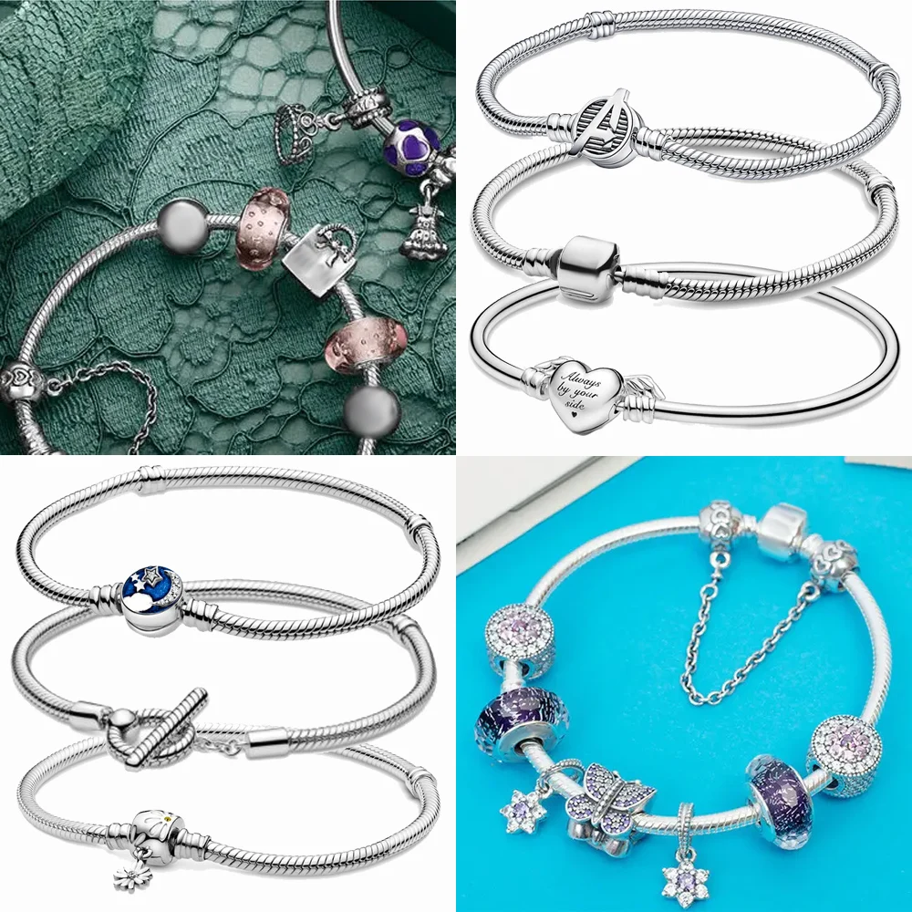 

Advanced Texture Original Silver 925 Reflexions Black Mesh Snake Bracelet For Women DIY Jewelry Everyday Style