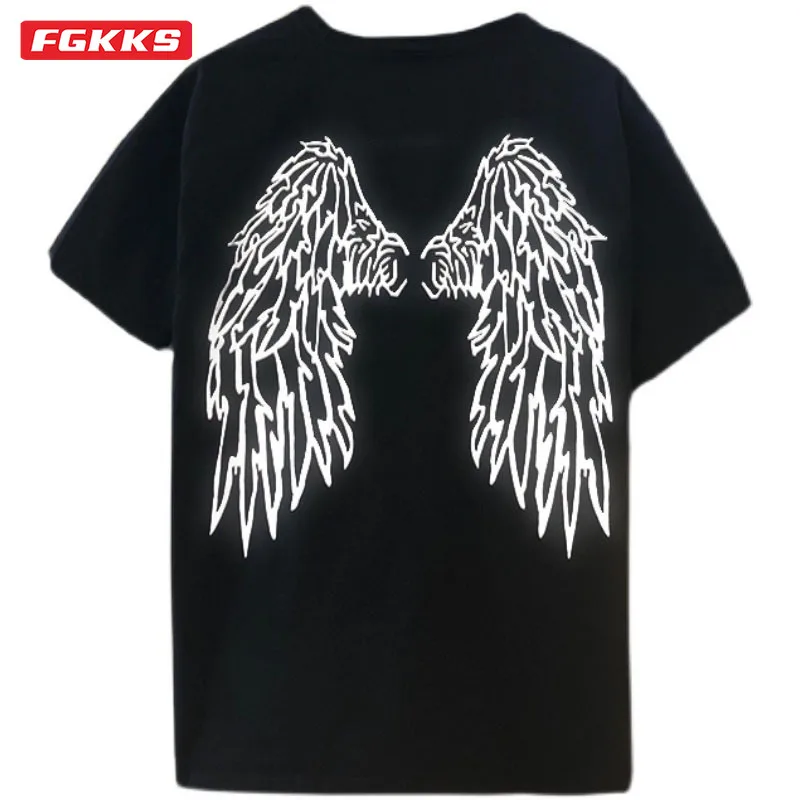 

Dark Reflective Wings T-shirt Short-sleeved Men Tide Brand Spring and Summer Trend Loose Hong Kong Style Couple Wear Dark Tshirt
