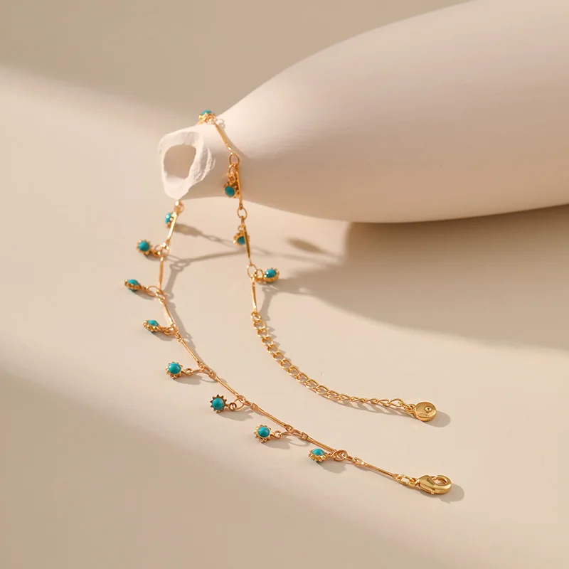 Summer Vacation Casual Style Bohemia Dropping Oil Craft Blue Pendant Anklets for Women 18k Gold Plated Jewelry Accessories