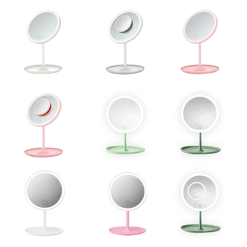 

LED Makeup Mirror Tabletop Cosmetic Mirrors with Storage Dish Home Supplies