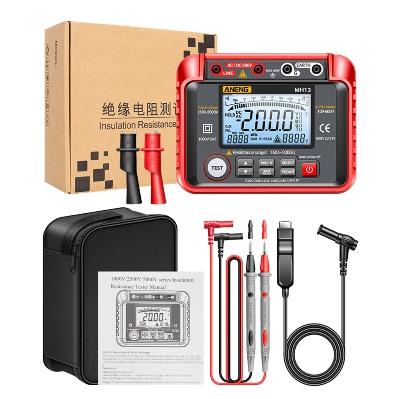 

Digital Megohmmeter Insulation- Resistance Tester Megohm Meter 100 Groups Data- Storage Auto-Power-Off for Industrial